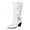 White, variant on Slouchy Wide Calf Boots for Women Casual Leather Pointed Toe Pull on Fall Winter Mid Calf Boots Ankle Buckle Strap Chunky Heel Dress Booties