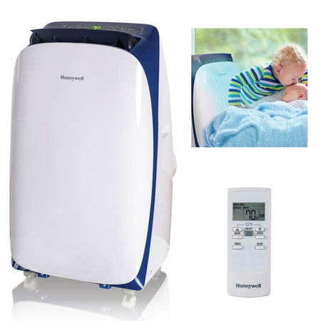 Honeywell HL10CESWB 10,000 BTU 115V Portable Air Conditioner for Rooms Up To 450 Sq. Ft. with Remote Control, White/Blue