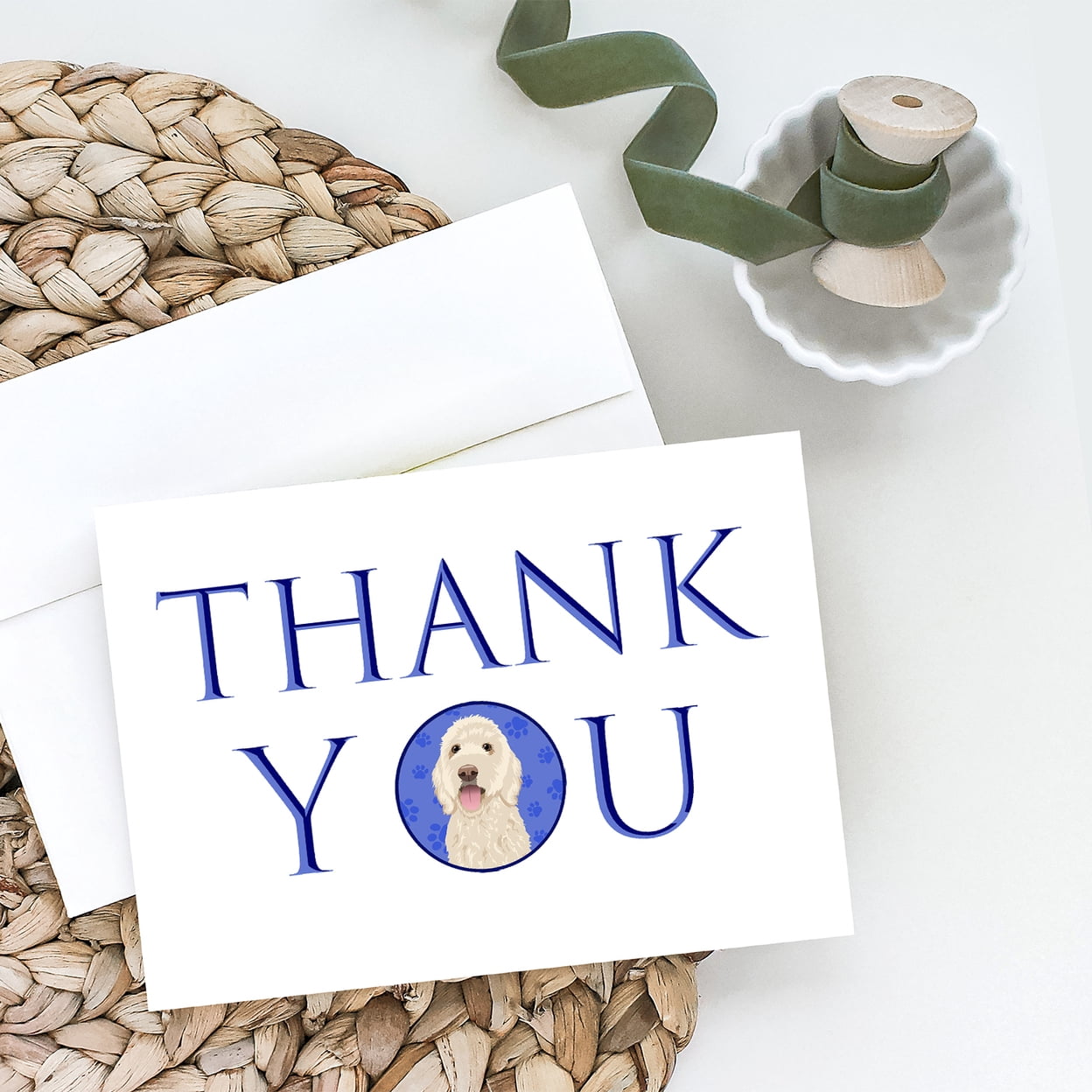 Doodle Cream #5 Thank You Greeting Cards and Envelopes Pack of 8 7 in x 5 in