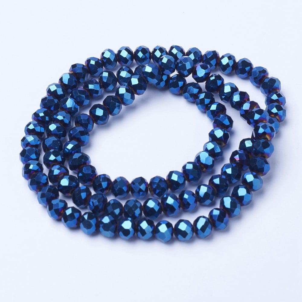 10Strand Electroplate Transparent Glass Beads Strands Full Plated Faceted Rondelle Blue Plated 10x8mm Hole: 1mm 63~65pcs/strand 49~50cm