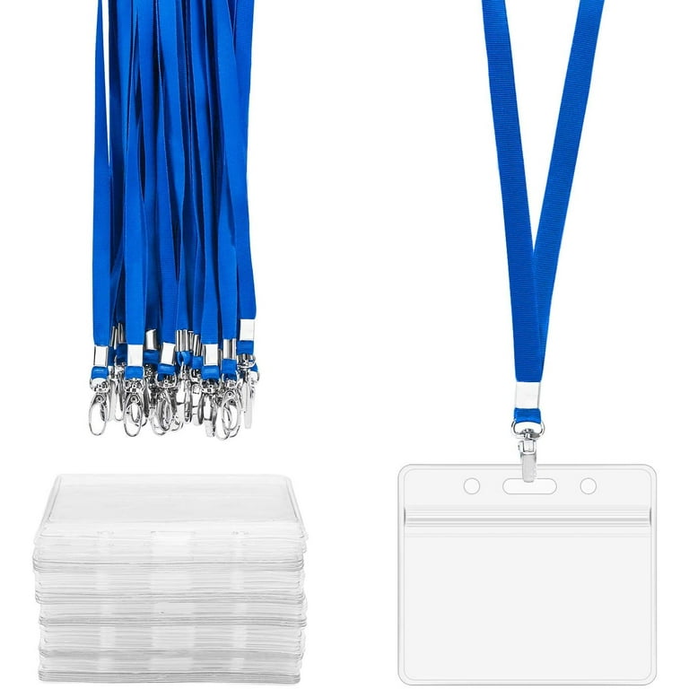 Lanyards with ID Holder, 50 Pack Badge Holder Lanyard Horizontal,  Waterproof Clear Plastic Badge Protector Covers, Student Lanyards, Name  Card Holder Necklace for School, College, Teachers 