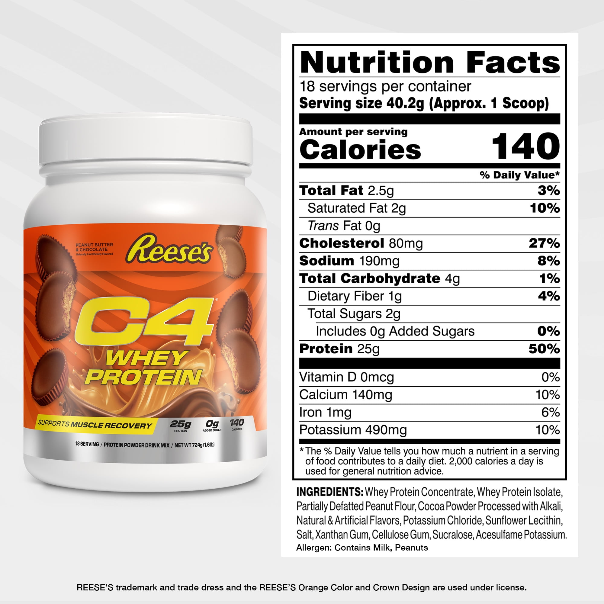 C4 Whey Protein Powder, Reese's Peanut Butter Cup Flavor, 25g of Protein, 18 Servings