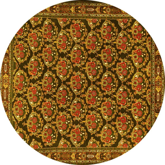 Ahgly Company Machine Washable Indoor Round Persian Yellow Traditional Area Rugs, 5' Round