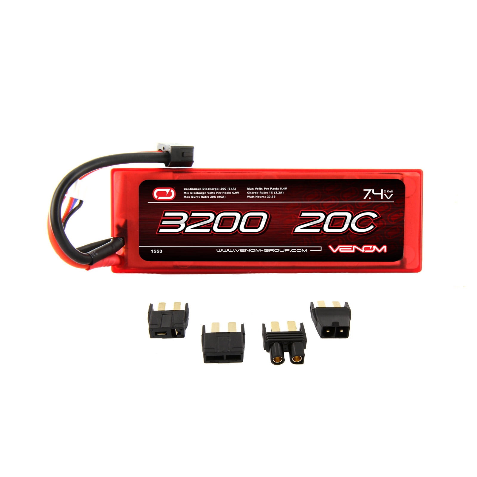 Venom LiPo Battery for Traxxas Slash 1:10 VXL 20C 7.4 3200mAh 2S with Universal Plug - Walmart
