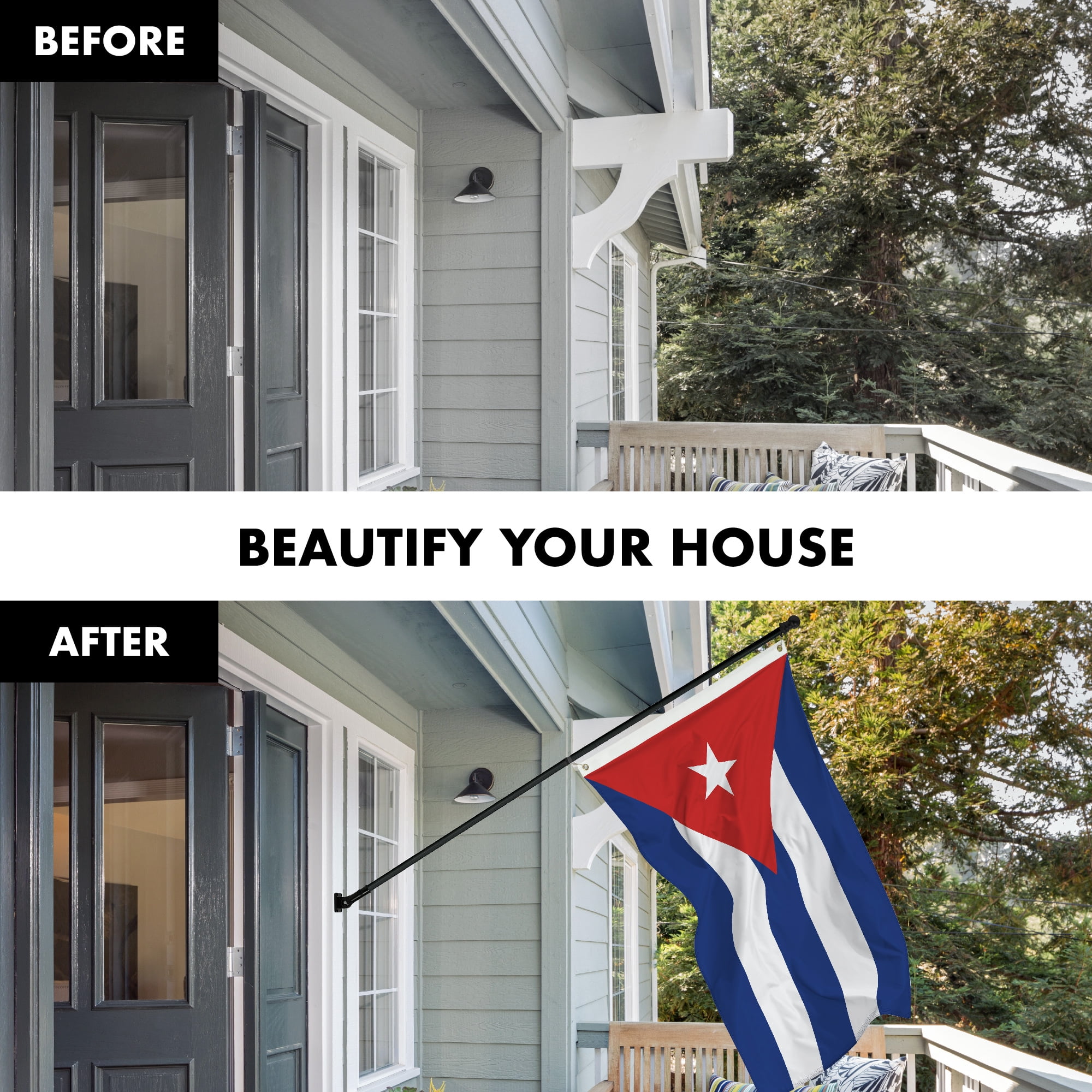 G128 Combo Pack: 6 Feet Tangle Free Spinning Flagpole (Black) Cuba Cuban Flag 3x5 ft Printed 150D Brass Grommets (Flag Included) Aluminum Flag Pole