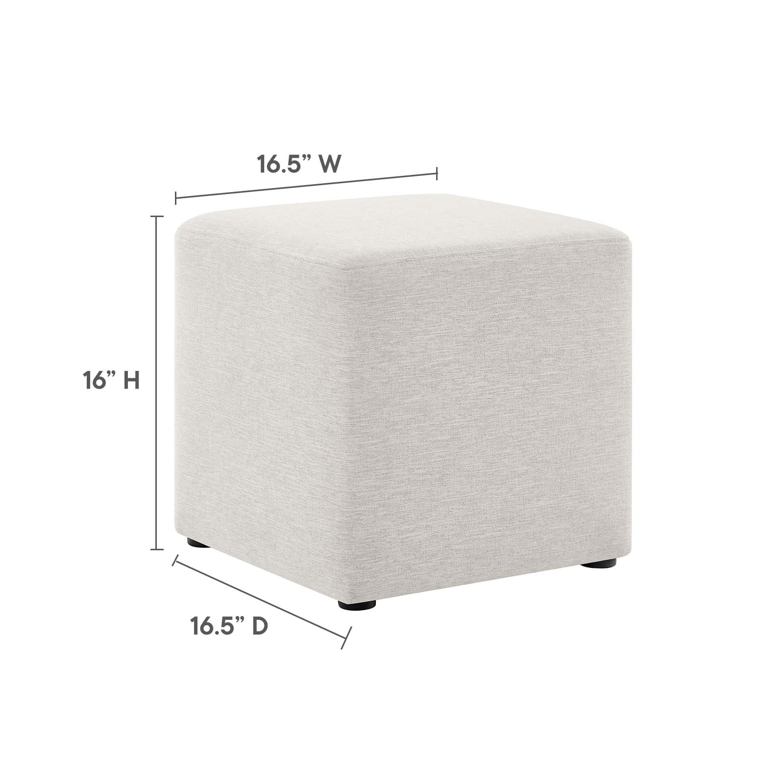 Callum 17" Square Woven Heathered Fabric Ottoman in Heathered Weave Ivory