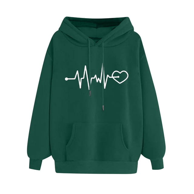 Pompotops Pull Confortable pour Femmes Motif Cœur Imprimé Pull à Capuche avec Poche et Cordon de Serrage en Solde