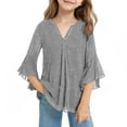 thumbnail image 6 of SERTG Girls Glitter Party Top Breathable 3/4 Sleeve V-Neck Blouse Fashion Big Kids Solid Color Spring Summer Holiday Pullover(Gray,9-10 Years), 6 of 7