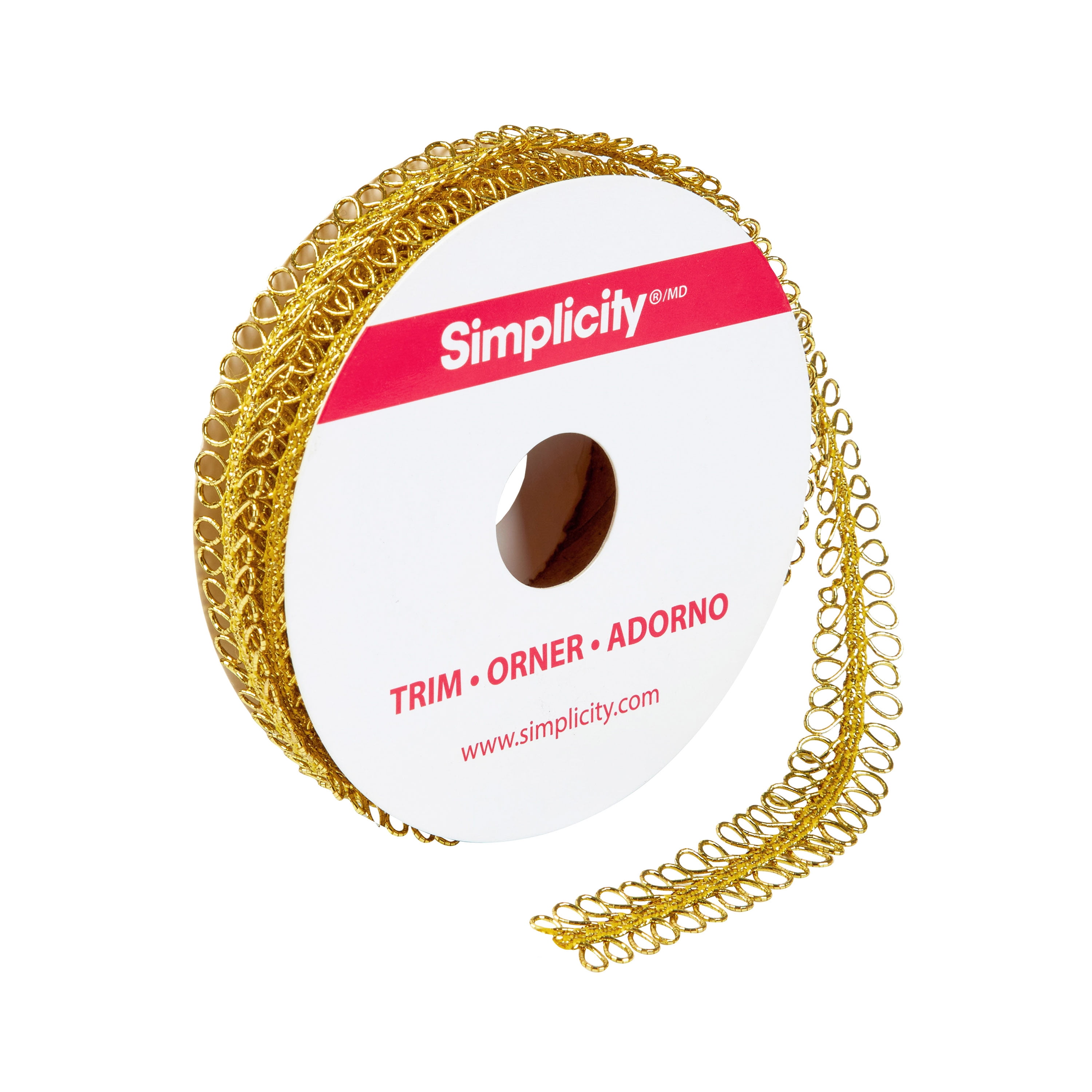 (3 pack) Simplicity Trim, Gold 1/2 inch Double Loop Gimp Trim Great for Apparel, Home Decorating, and Crafts, 4 Yards, 1 Each