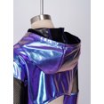 thumbnail image 7 of SiiRoh Kids Girls Shiny Metallic Hoodies Long Sleeve Mesh Patchwork Hooded Hip-hop Jazz Dance Crop Top Sports Sweatshirt Blue 12, 7 of 7