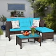 thumbnail image 1 of Costway 3PCS Patio Wicker Rattan Sofa Set Outdoor Sectional Conversation Set Turquoise, 1 of 10