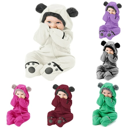 

URMAGIC 0-24M Newborn Infant Baby Boy Girl One Piece Bunting Bodysuit Toddler Kids Fleece Hooded Footie Romper Outerwear Cartoon Bear Snowsuit Winter Warm Jacket