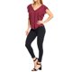 thumbnail image 2 of Blusa Con Olanes Mujer Escote V Manga Corta Casual vino M, 2 of 5