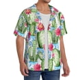 thumbnail image 2 of Rateoe Flowers and Cactus Pattern Men's Short Sleeve Classic Shirt, Casual Short-Sleeved Shirt, Lightweight Summer Shirt, Cuban Collar Shirt,Button-Front Shirt-X-Large, 2 of 5