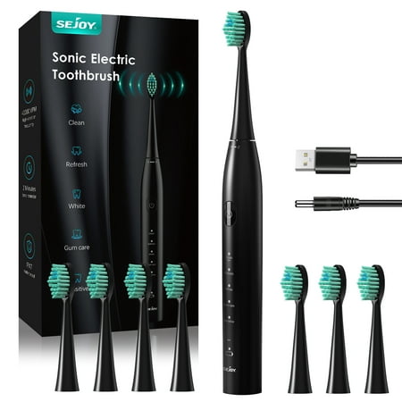 Sejoy Electric Toothbrush with 8 Brush Heads, 5 Modes, Smart Timer ...