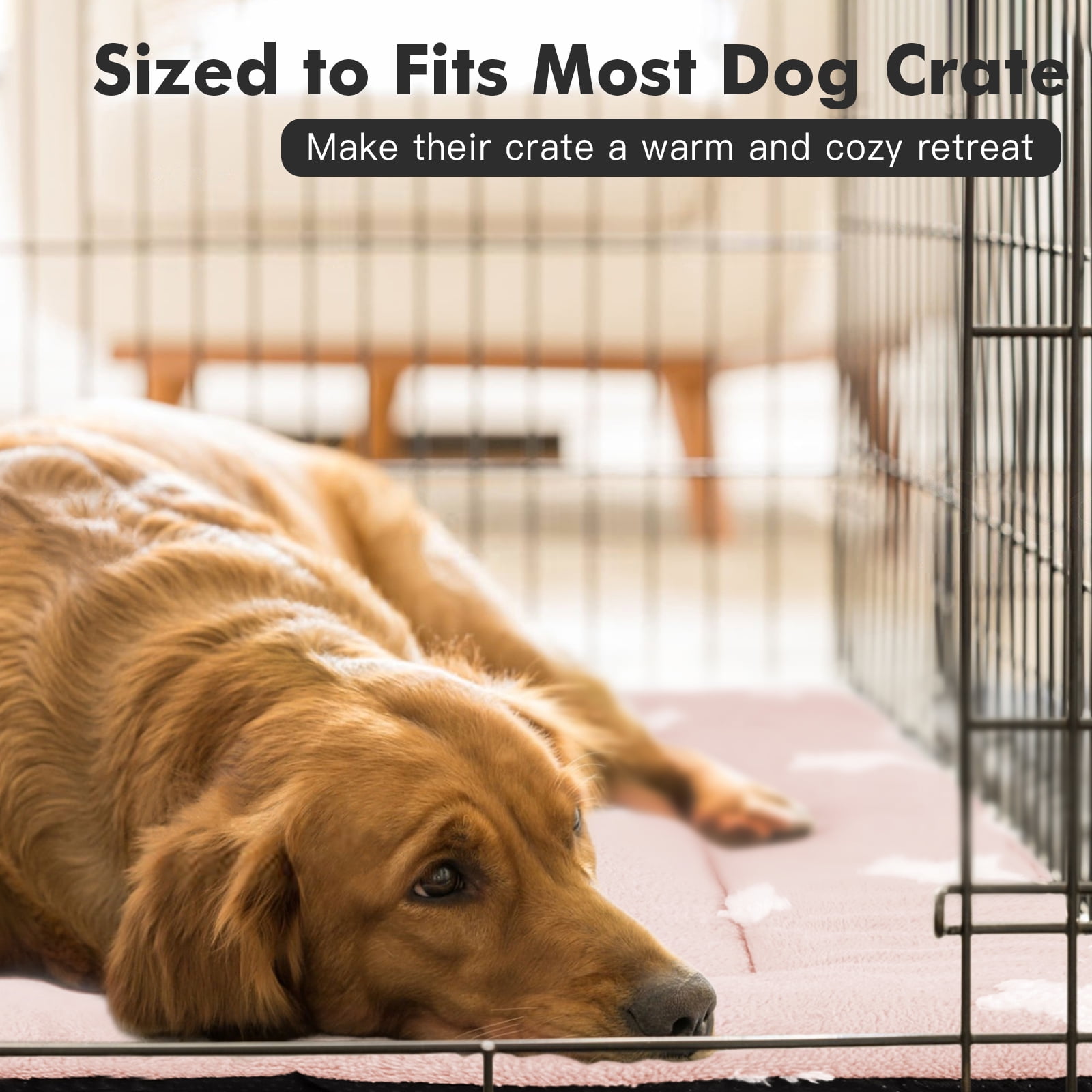 Dog Crate Mats with Non Slip Bottom Washable Dog Bed for Cage Soft Dog Crate Pad with Star Pattern, Pink, 30*19