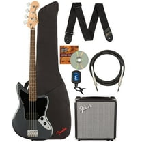 Fender Squier Affinity Jaguar Bass H - Charcoal Frost Metallic Bundle with Rumble 15 Amplifier, Instrument Cable, Gig Bag, Tuner, Strap, and Austin Bazaar Instructional DVD