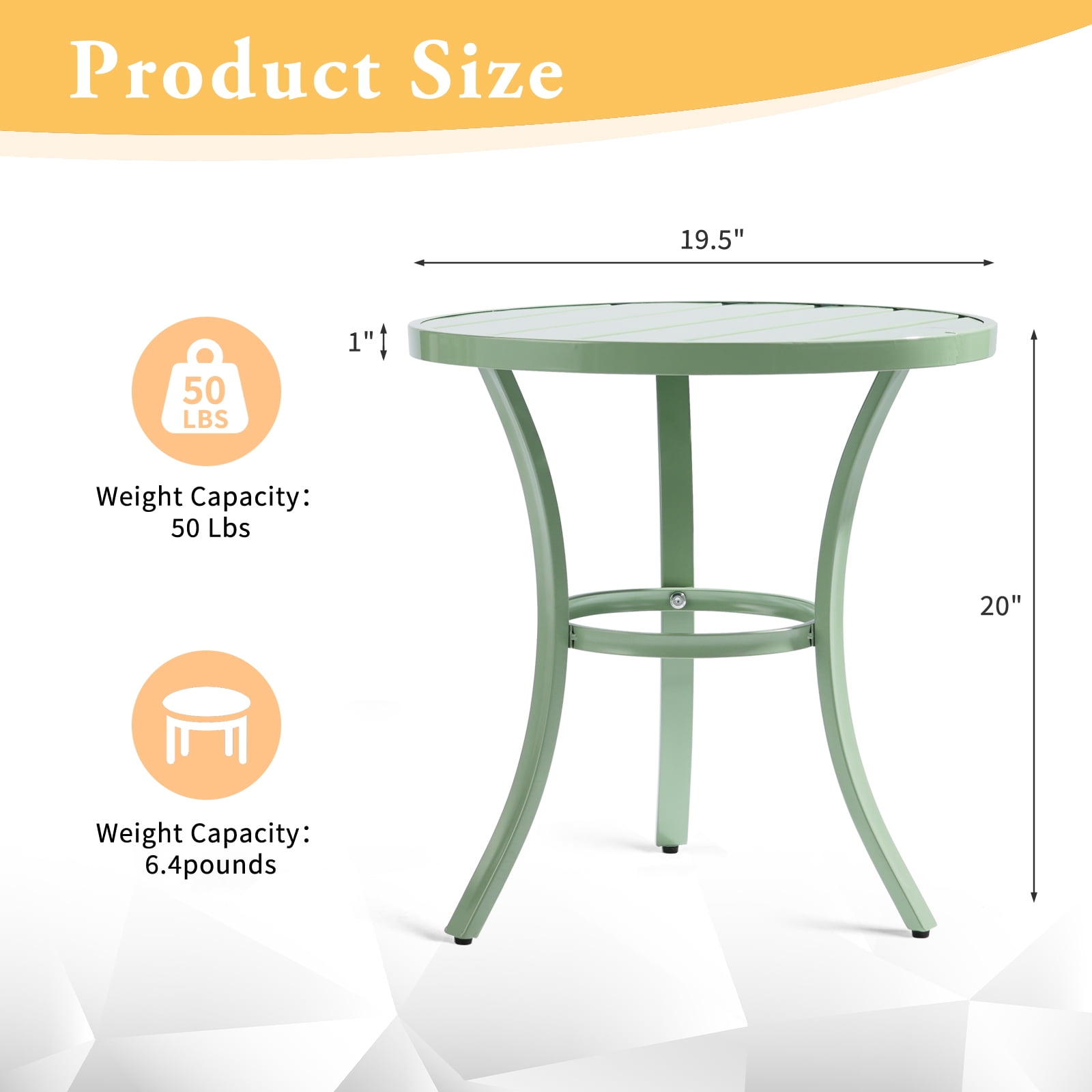 Ktaxon Round Patio Side Table 20 Inch, Metal Indoor Outdoor Coffee Table, Light Green