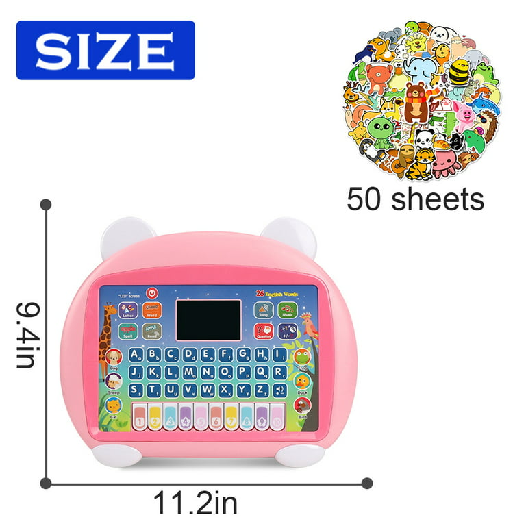 LNGOOR Kids Tablet/Toddler Learning Pad with LED Screen Teach Alphabet,  Word, Music, Math, Early Development Interactive Electronic Toy for Boys &  Girls 3 Years+,with 50 Cartoon Animal Stickers 