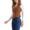 thumbnail image 4 of INSPIRE CHIC Women's Casual Faux Suede Sleeveless Short Biker Vest Jacket M Dark Brown, 4 of 6