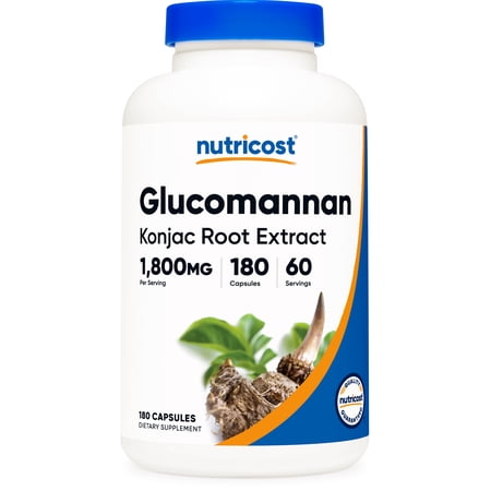 Nutricost Glucomannan 1 800mg Per Serving  180 Capsules - Gluten Free & Non-GMO Supplement