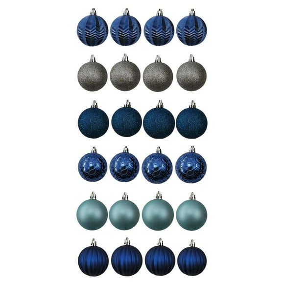 Décorations incassables Holiday Time, 24 unités, bleu/bleu sarcelle/argenté