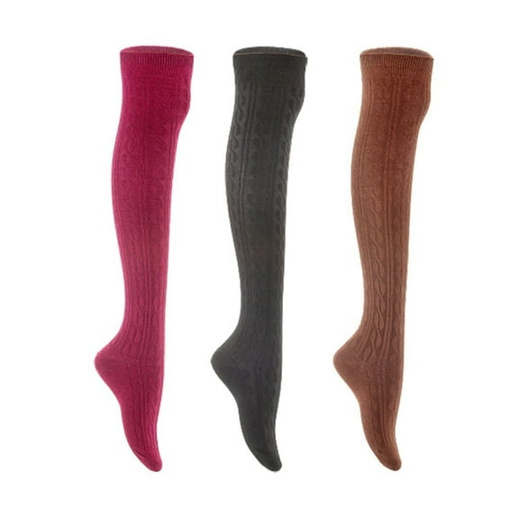 Lian LifeStyle Women's 3 Pair Adorable Comfortable Soft Thigh High Over Knee High Cotton Socks Size 6-9 L1024 Wine,Black,Coffee