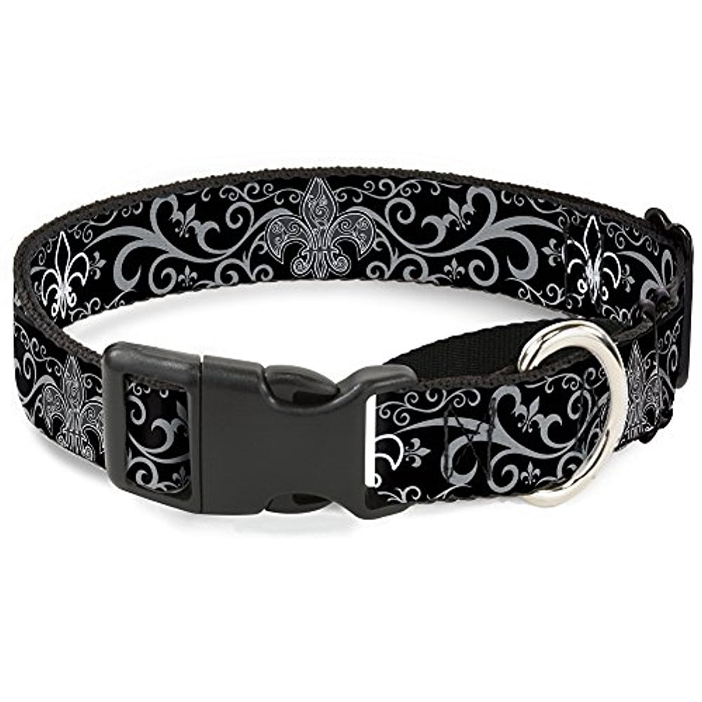buckle-down fleur-de-lis with filigree black gray martingale dog collar