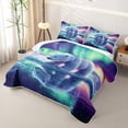 thumbnail image 3 of Castle Fairy Wildlife Aurora Polar Bear Twin Quilt Set for Teens,Icy Lake Snow Mountain Twin Coverlet Set,Mint Purple White, 3 of 7