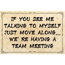 Noete Office Cubicle Decor Funny Bunny Tin Sign "If You See Me Talking to Myself, We're Having a Team Meeting" Rustic Wall Art for Office, Home, Classroom 12x16 Inch