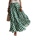 thumbnail image 2 of Smsaxvxz Womens Summer Plaid Maxi Skirt High Waist Flowy Hem Beach Vacation Boho Skirts Green L, 2 of 8