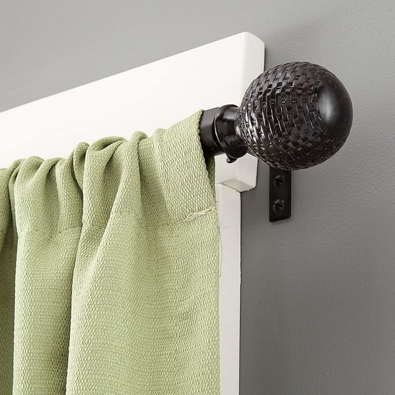 Kenney Woven Ball Standard Decorative Curtain Rod - Adjustable Metal, Hardware Included - 48-86", Weathered Brown