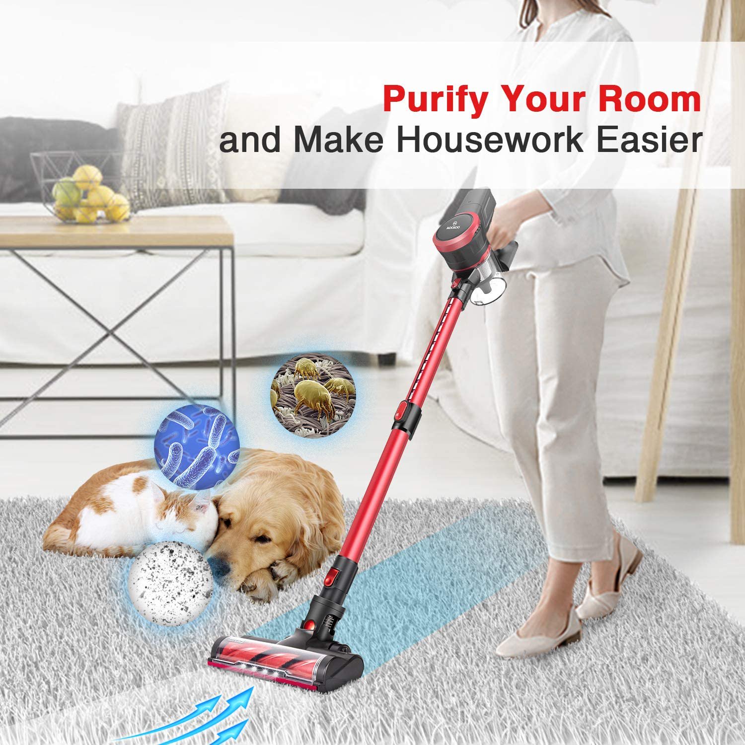 Moosoo 23Kpa Cordless Stick Vacuum Cleaner with Rich Accessories for Carpet Hard Floor Pet Hair - image 3 of 12