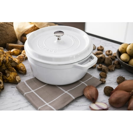 Staub Cast Iron 4-qt Round Cocotte - White - White