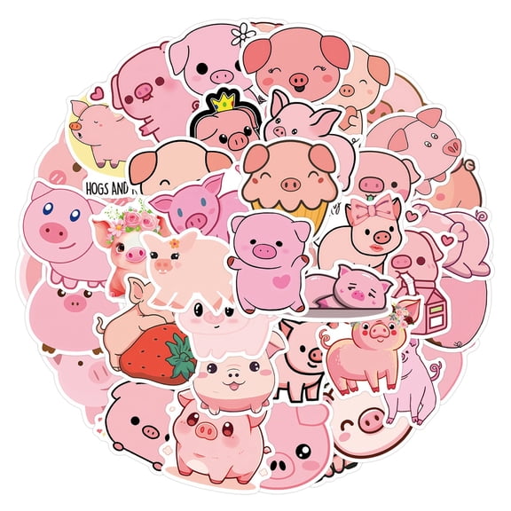 55 PCS Cute Pink Pig Cartoon Stickers, Waterproof Vinyl Piggy Decals for Laptop, Luggage, Water Bottles, Scrapbooking and Aesthetic DIY Art Decorations