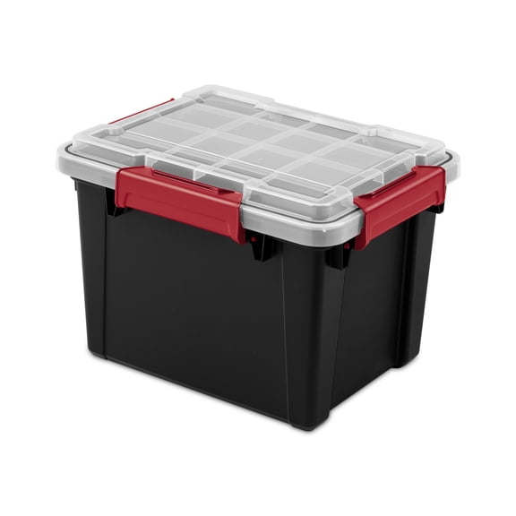 Sterilite 5 Gallon Small Gasket Tote, IP68 WaterProof Plastic Storage Bin with Lid, Gasket Seal and Durable Latches, Black