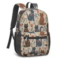 thumbnail image 2 of Folk Art Cat and Flower Beige Pattern 17" Waterproof Oxford School Backpacks for Teens, S-Shape Padded Straps, for School, Travel, Hiking, Camping, 2 of 5