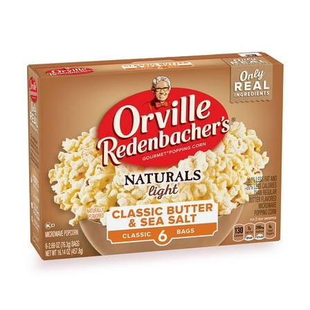 Orville Redenbacher's Naturals Light Classic Butter & Sea Salt Popcorn, 2.69 Ounce Classic Bag, 6-Count