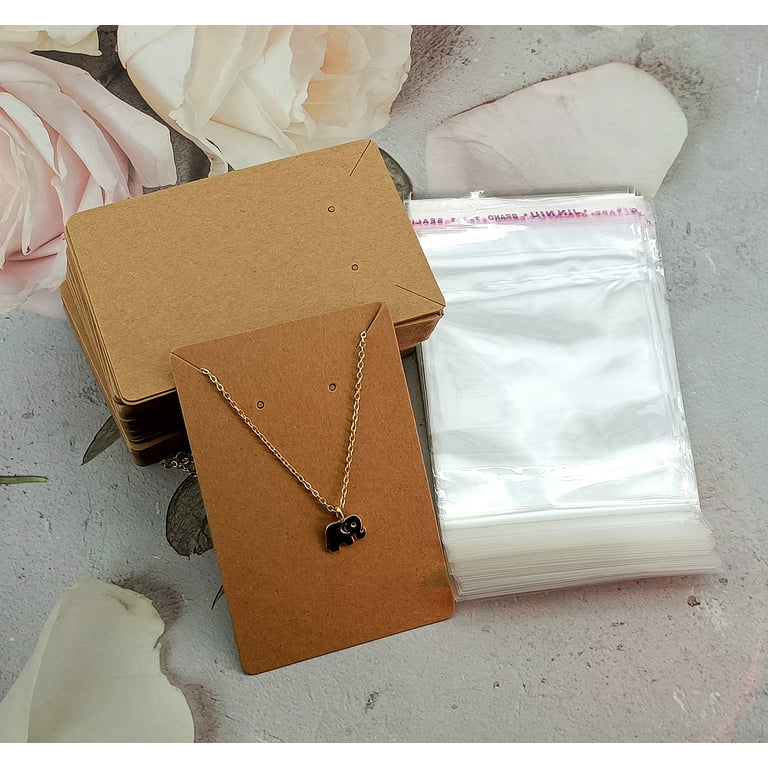 Earring Cards, 100 Pcs Earring Display Cards with 200 Self- Sealing Bags  Kraft Paper Earring Cards for Selling Earrings Necklace Jewelry