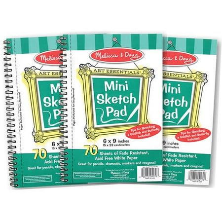 Collection Floral Sketch Print - Melissa & Doug Mini Sketch Pad of Paper (6 x 9 inches) - 50 Sheets, 3-Pack