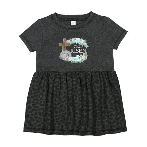 Inktastic Easter He Has Risen with Cross and Flowers Girls Baby Dress