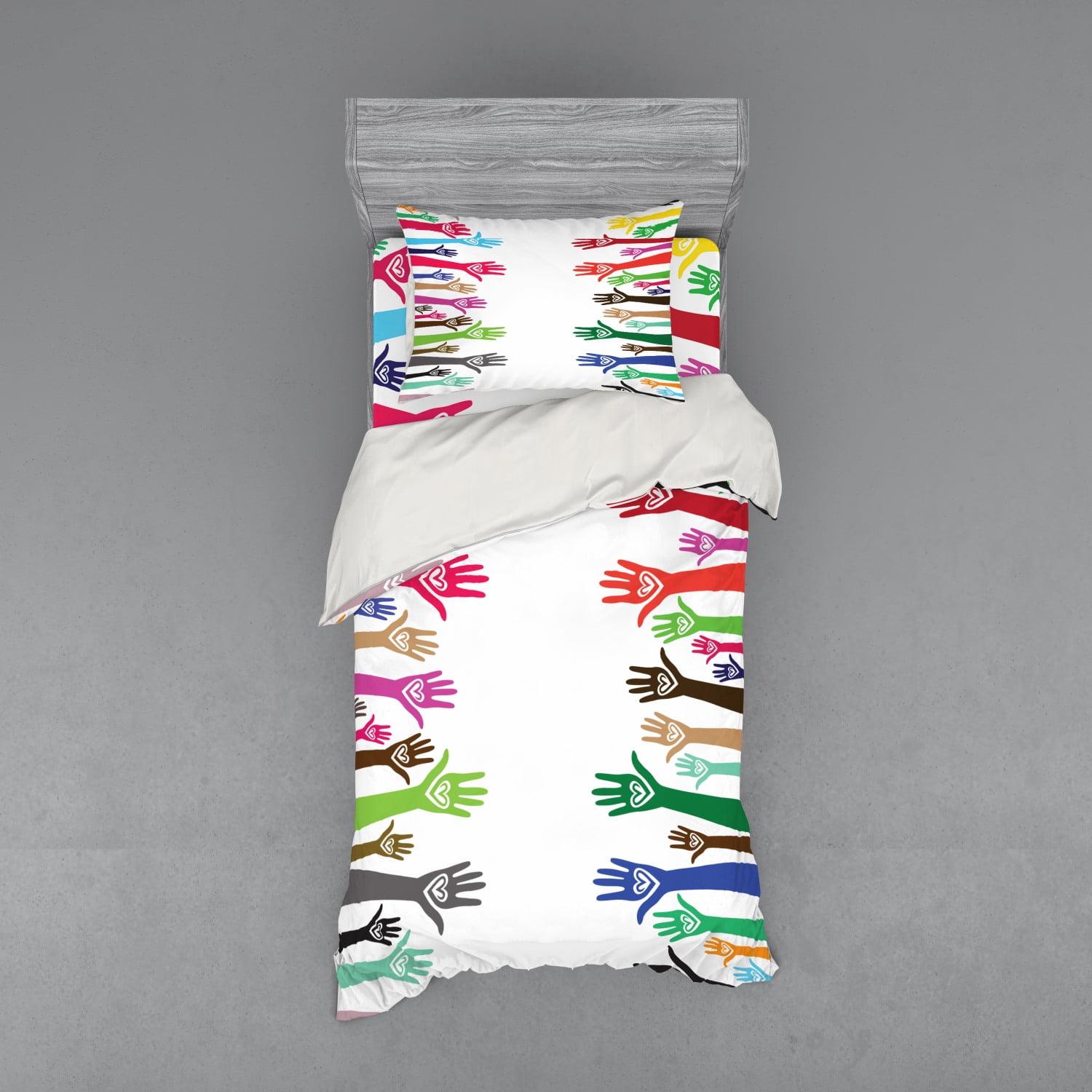 Love Duvet Cover Set, People Support Hand Heart United Illustration