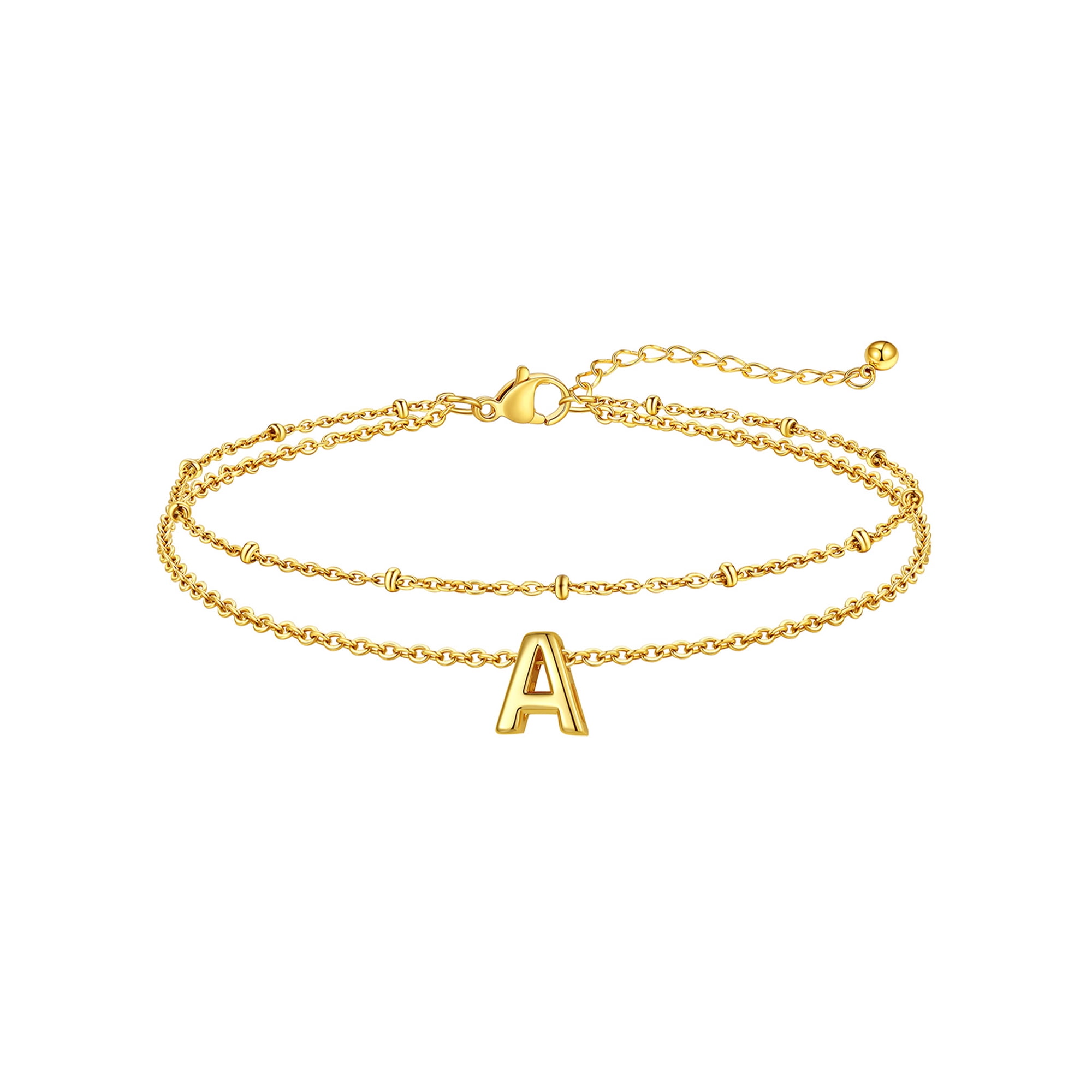 Silvora Initial Ankle Bracelet for Women Waterproof 14K Gold Plated Stainless Steel Layered Anklet Dainty Adjustable Foot Chain Summer Beach Jewelry Gifts for Daughter Birthday-Letter A