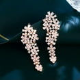 thumbnail image 2 of Beauty Long Drop Light Pink Yellow Gold Plated CZ Women Dangling Flower Earrings, 2 of 9