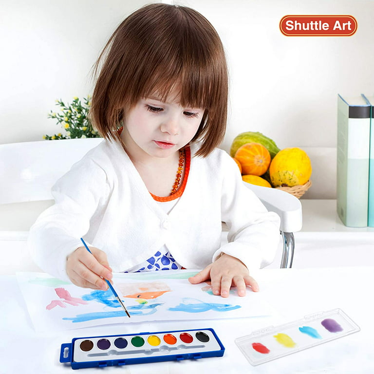 Shuttle Art 8 Colors Watercolor Paint Set Bulk, Pack of 40, Watercolor Paint Set with Paint Brushes for Kids and Adults, Washable Paint for
