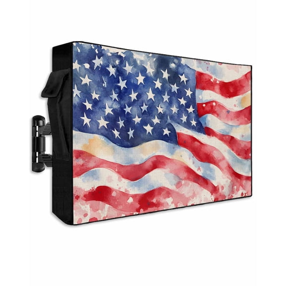 American Flag Outdoor TV Cover 40 to 43 Inch Weatherproof, Abstract Oil Painting Farmhouse USA Flag 600D Oxford TV Covers with Waterproof Zipper, Outside Flat TV Screen Protector Size 40"Wx25"Hx4.5"D