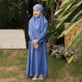 thumbnail image 2 of XUNKUSGA Robe Maxi pour Filles 3-12 Ans Classique Musulmane Prière Robes Formelles Couleur Unie Manches Longues Couverture Complète Hijab Robe en Chiffon pour Filles avec Poches, Bleu, 2 of 8