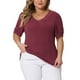 thumbnail image 1 of GRACE & GRANDEUR Tallas Grandes Blusas de Mujer de Cuello en V, Manga Corta, Suéteres Casual, 1X Burdeos, 1 of 1