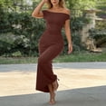 thumbnail image 5 of WRKEKC Bodycon Dresses for Women Solid Off Shoulder Short Sleeve Ruched Bodycon Mini Soft Breathable Fabric Chic, 5 of 6