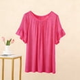 thumbnail image 5 of YUGYXL Womens T Shirts Ruffle Short Sleeve Crew Neck Loose Casual Summer Tops Pleated Front Comfy Soft Summer Clothing Hot Pink Tops XL, 5 of 5